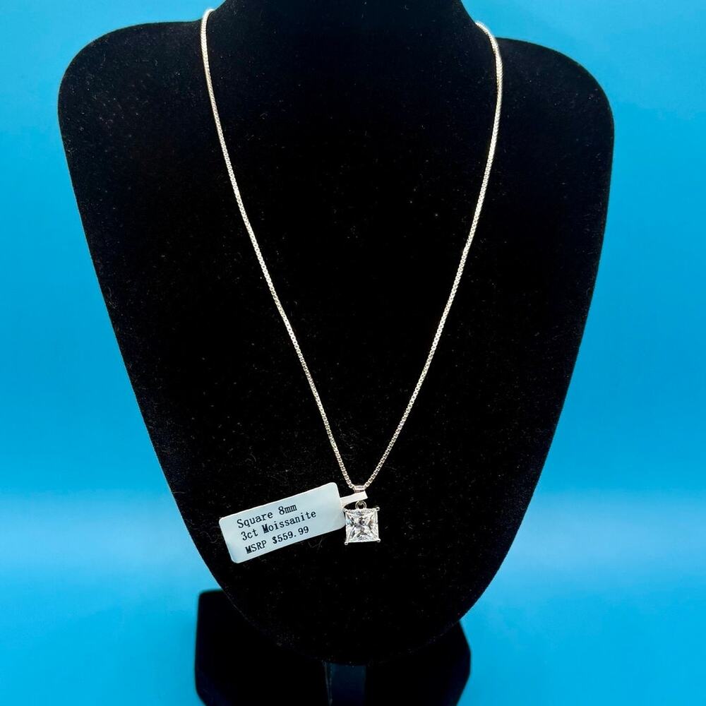 3CTW Moissanite 8mm Square Pendant 925 Sterling Silver NWT